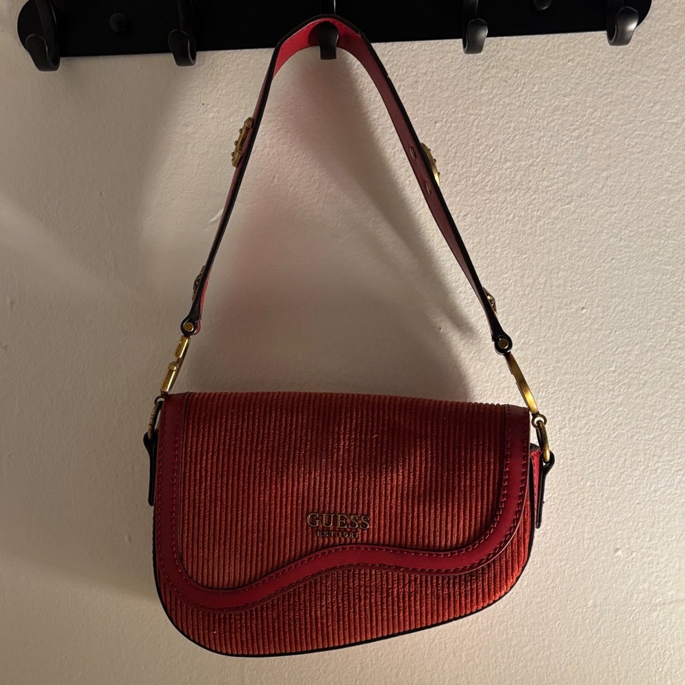 Guess Red Shoulder Bag with Gold Hardware